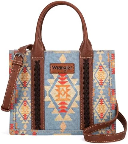 Wrangler Aztec Tote Bag – Boho Shoulder Purse with Wide Logo Strap