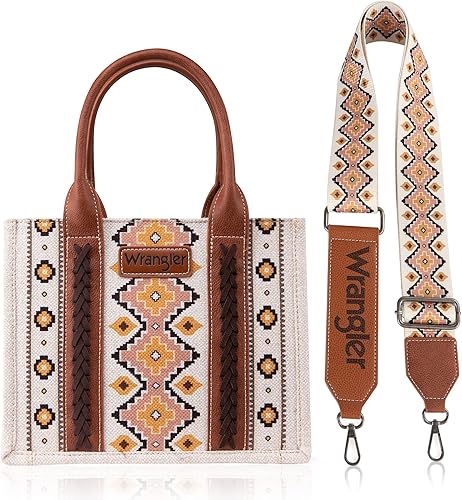 Wrangler Aztec Tote Bag – Boho Shoulder Purse with Wide Logo Strap