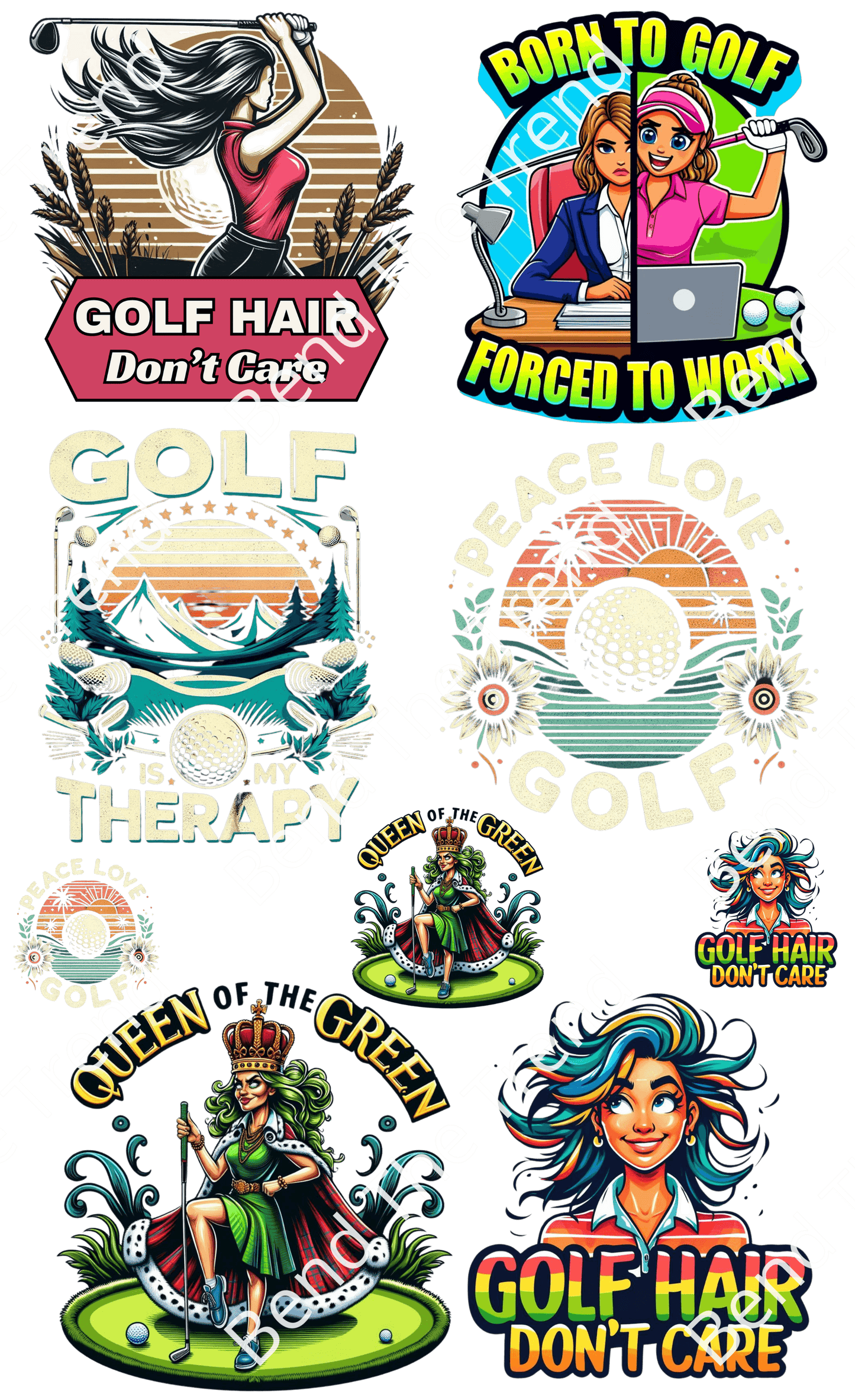 Funny Golf Woman T-Shirt Graphics, Transparent Digital Download for DTF Design Gang Sheet