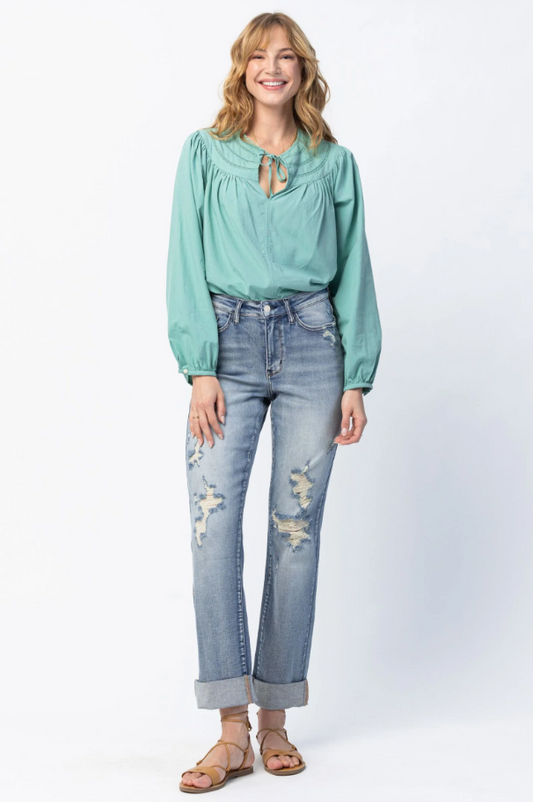 Judy Blue 88440 High Waist Distressed Cuffed Boyfriend Jeans