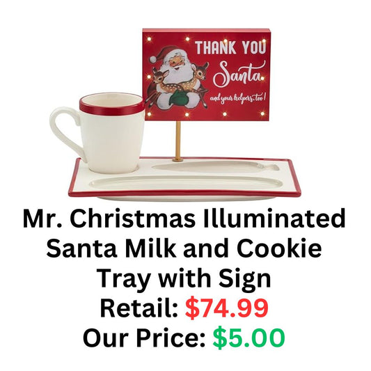 Mr. Christmas Illuminated Santa Milk and Cookie Tray with Sign