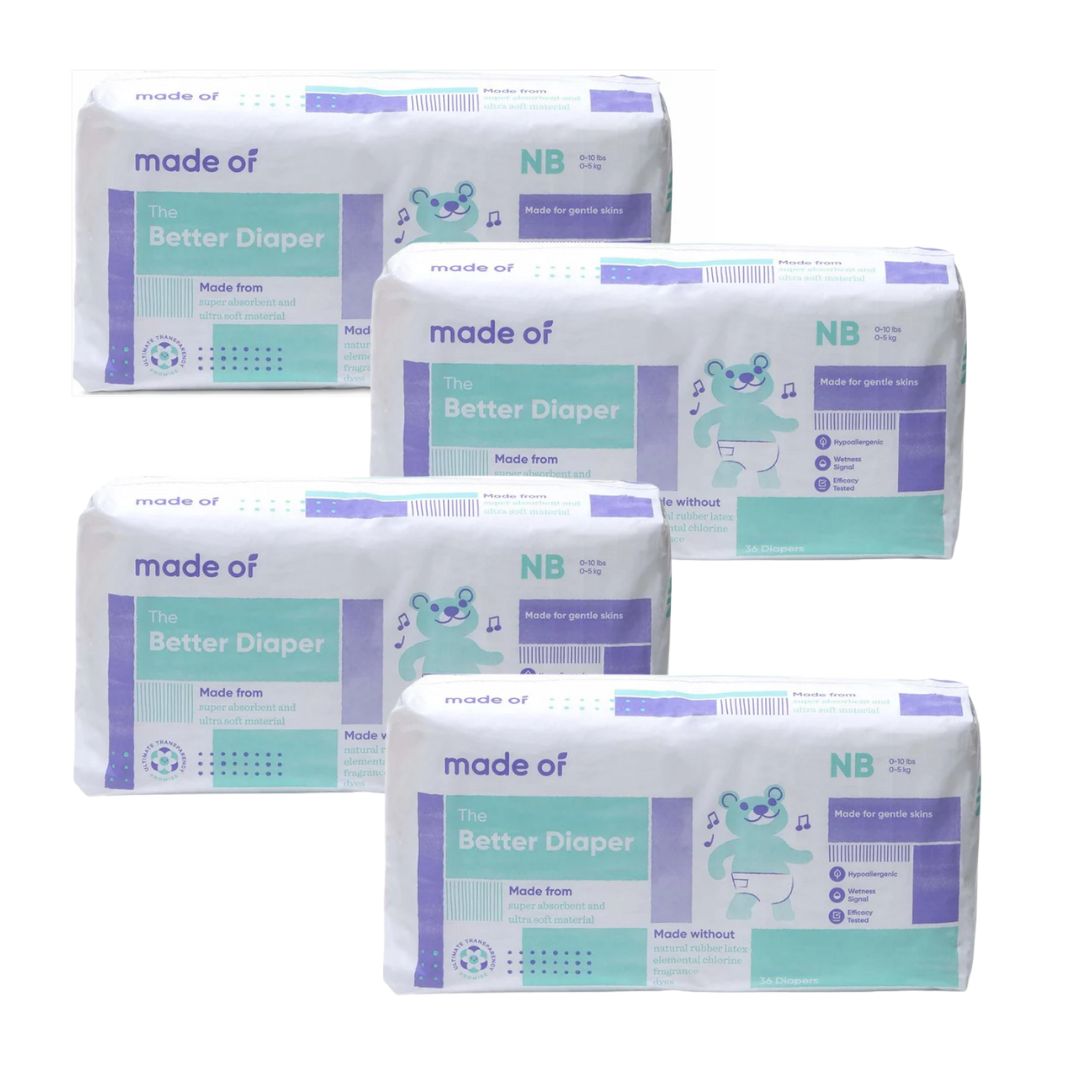 Case of MADE OF The Better Baby Diapers - 4 packages (36 count each)