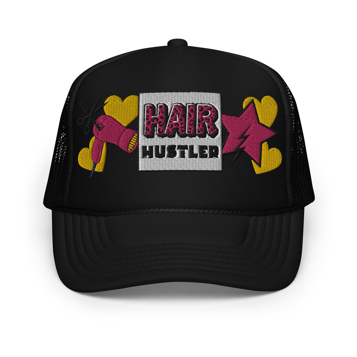 Hair Hustler Embroidered Patches Otto Foam Trucker Hat