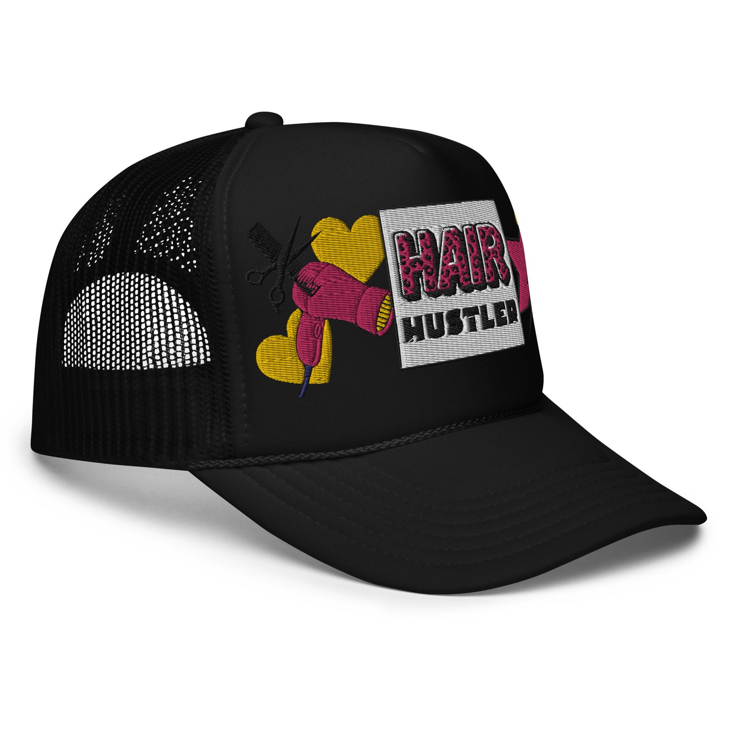 Hair Hustler Embroidered Patches Otto Foam Trucker Hat