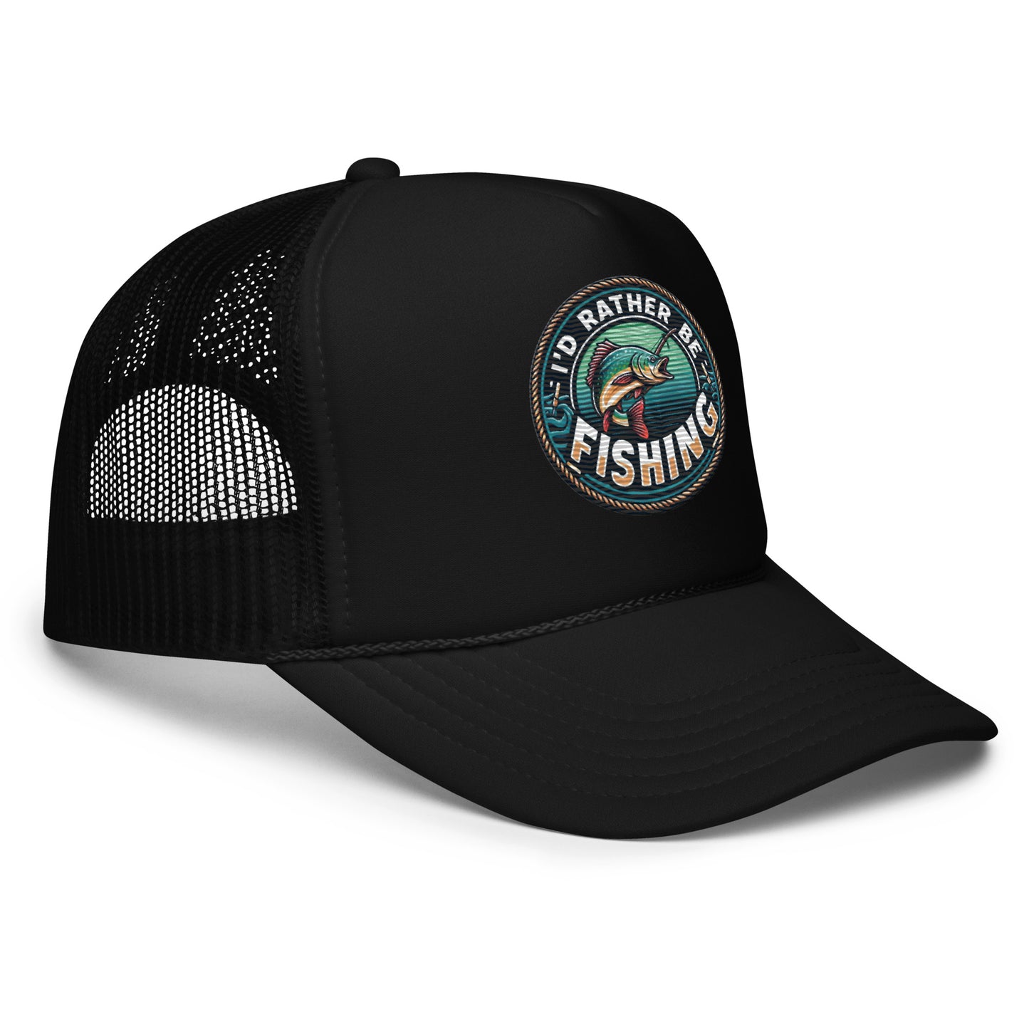 I'd Rather Be Fishing Embroidered Patch Otto Foam Trucker Hat