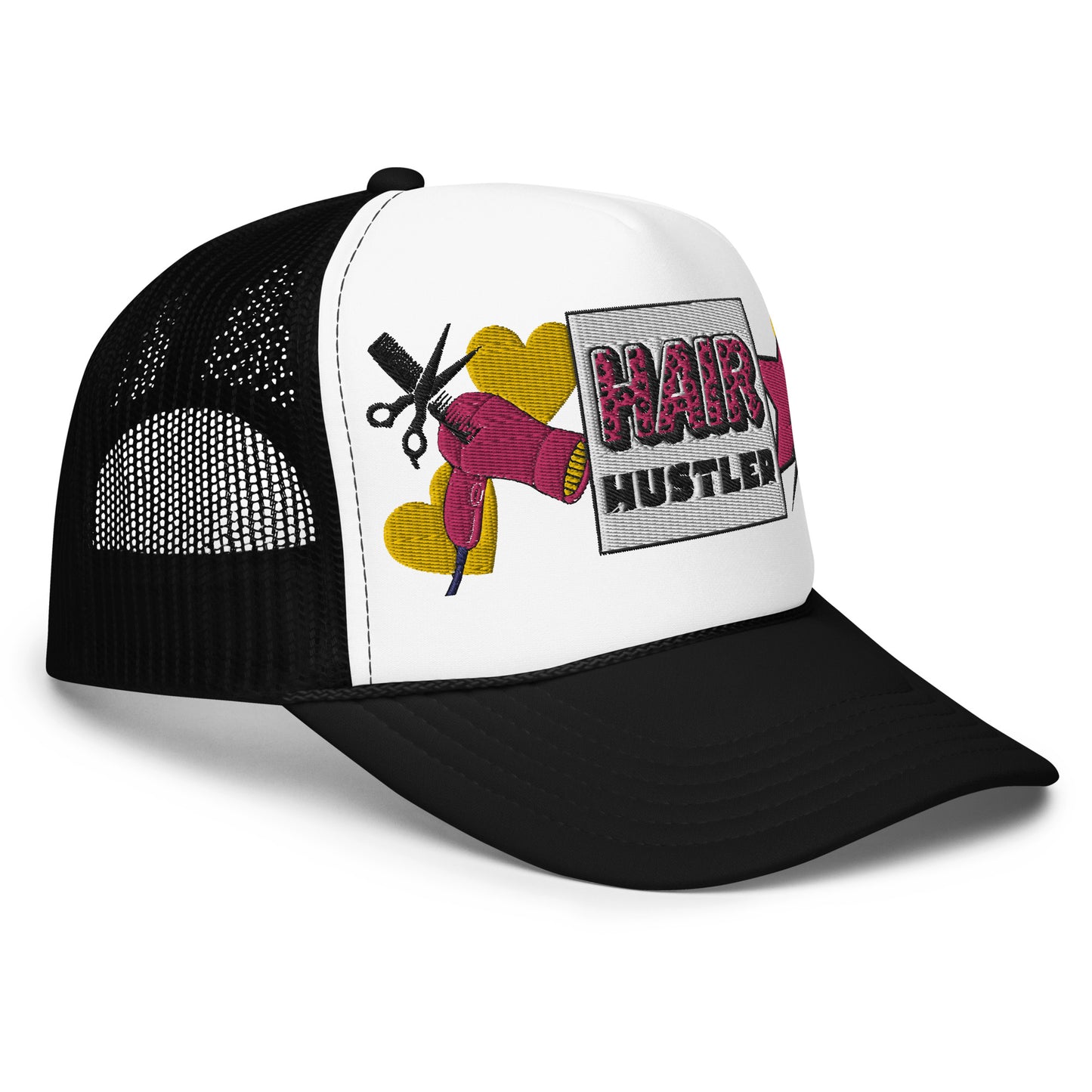 Hair Hustler Embroidered Patches Otto Foam Trucker Hat