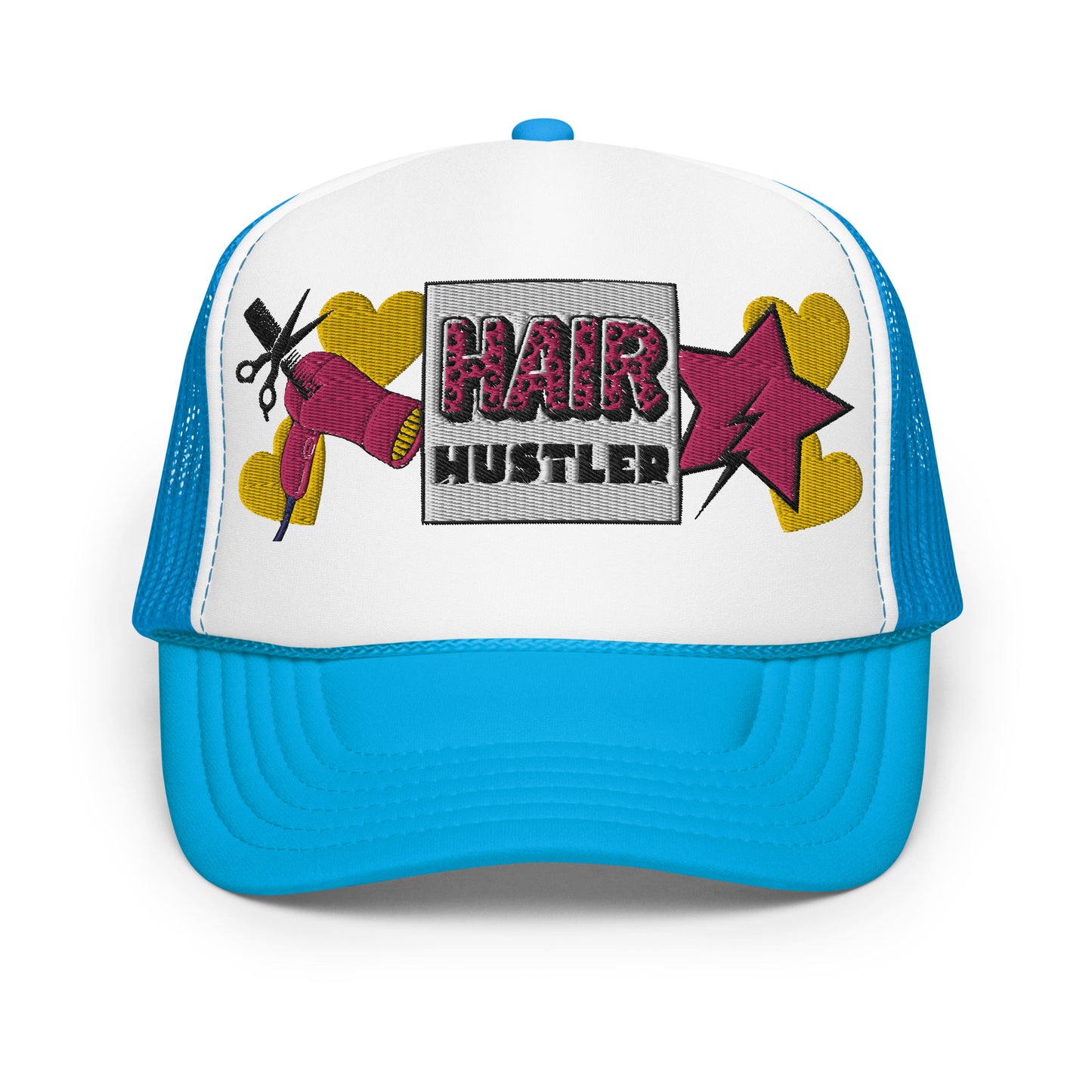 Hair Hustler Embroidered Patches Otto Foam Trucker Hat