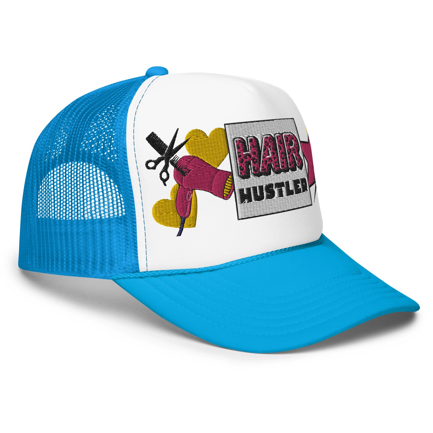 Hair Hustler Embroidered Patches Otto Foam Trucker Hat