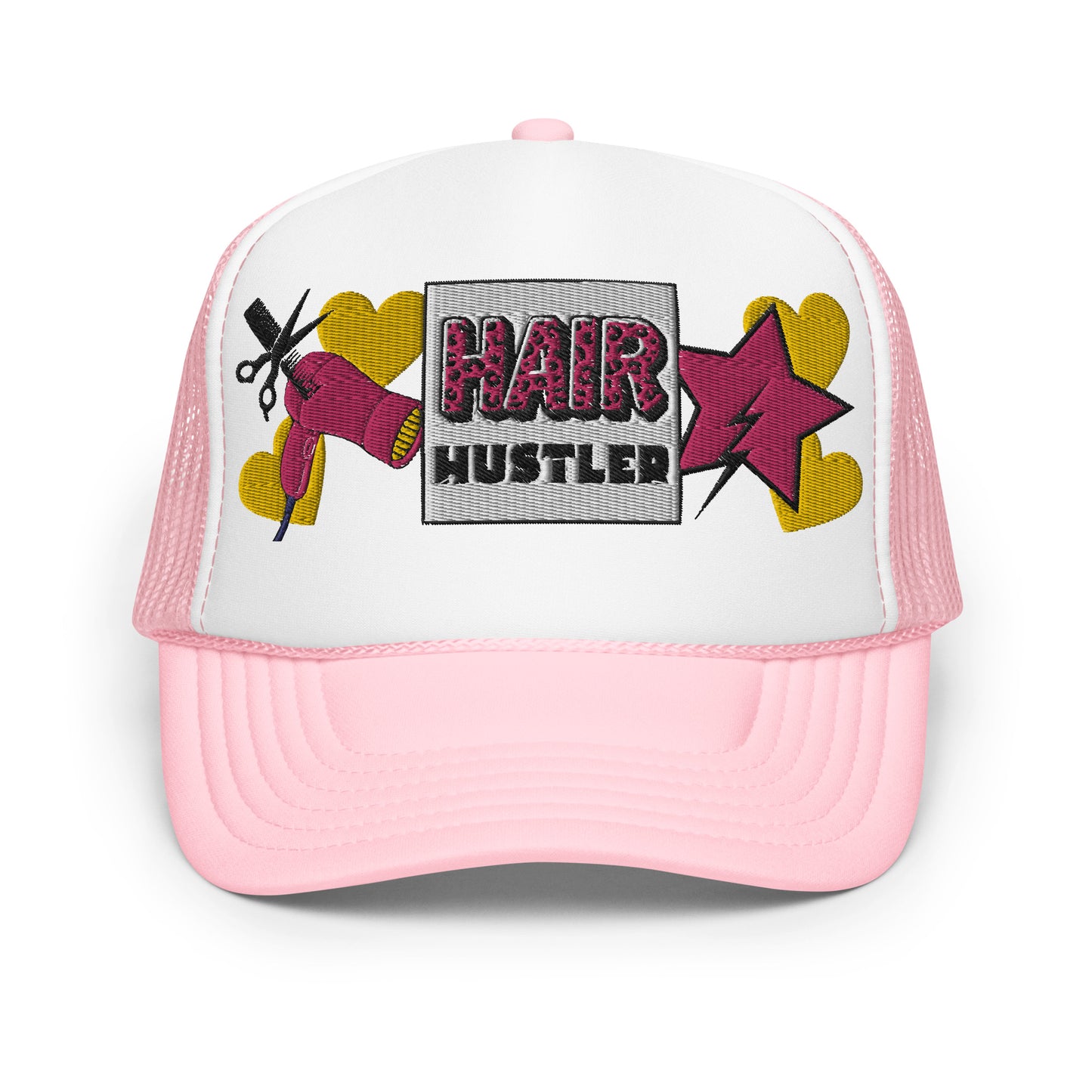 Hair Hustler Embroidered Patches Otto Foam Trucker Hat