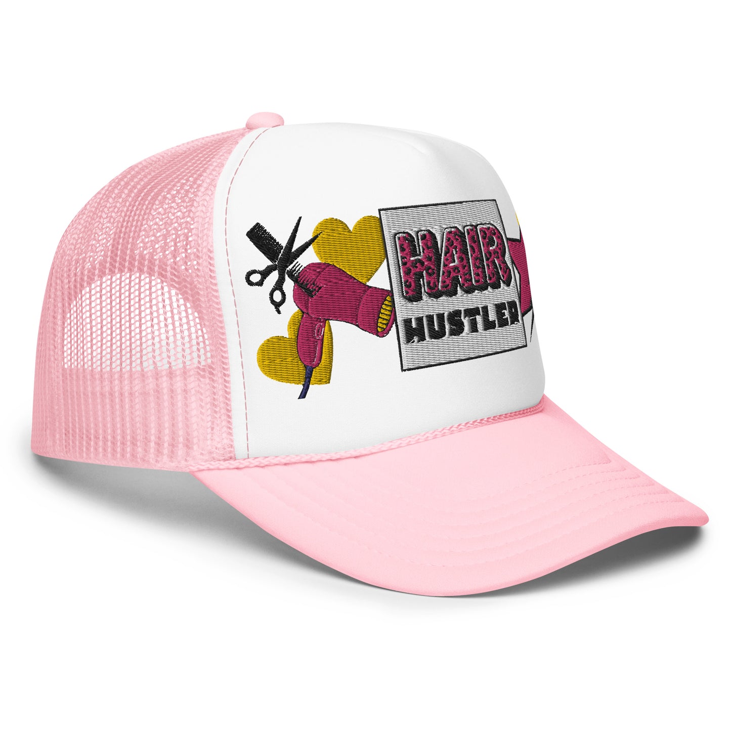 Hair Hustler Embroidered Patches Otto Foam Trucker Hat