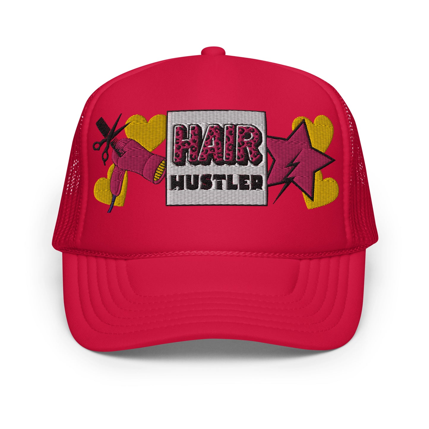 Hair Hustler Embroidered Patches Otto Foam Trucker Hat