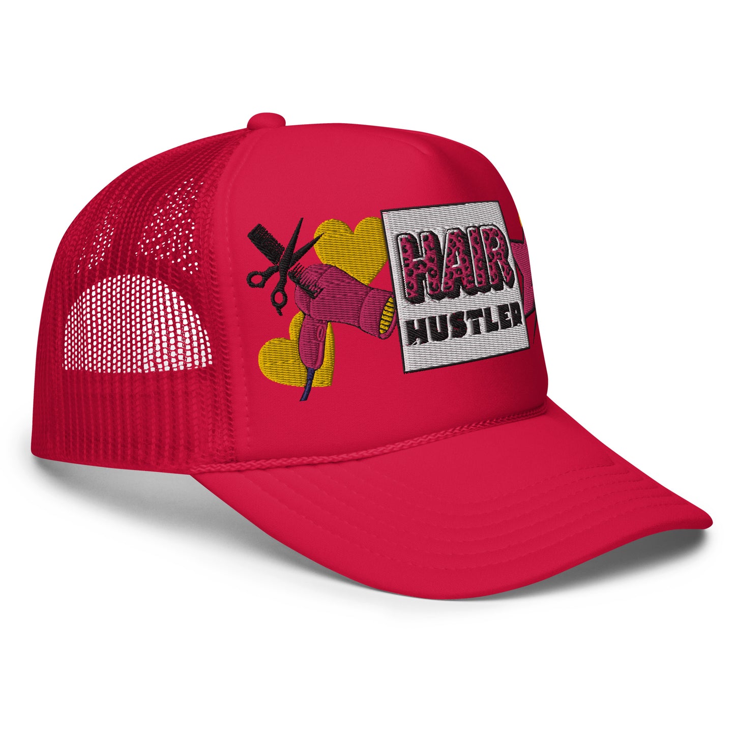 Hair Hustler Embroidered Patches Otto Foam Trucker Hat