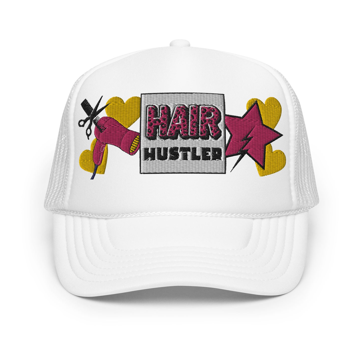 Hair Hustler Embroidered Patches Otto Foam Trucker Hat