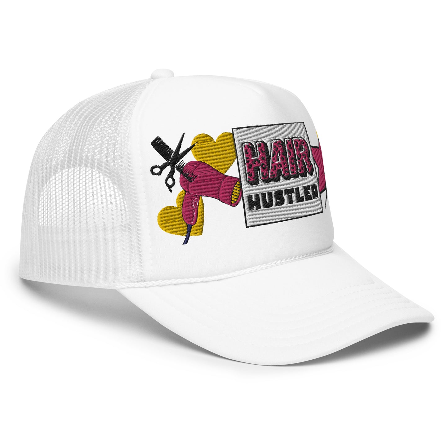 Hair Hustler Embroidered Patches Otto Foam Trucker Hat