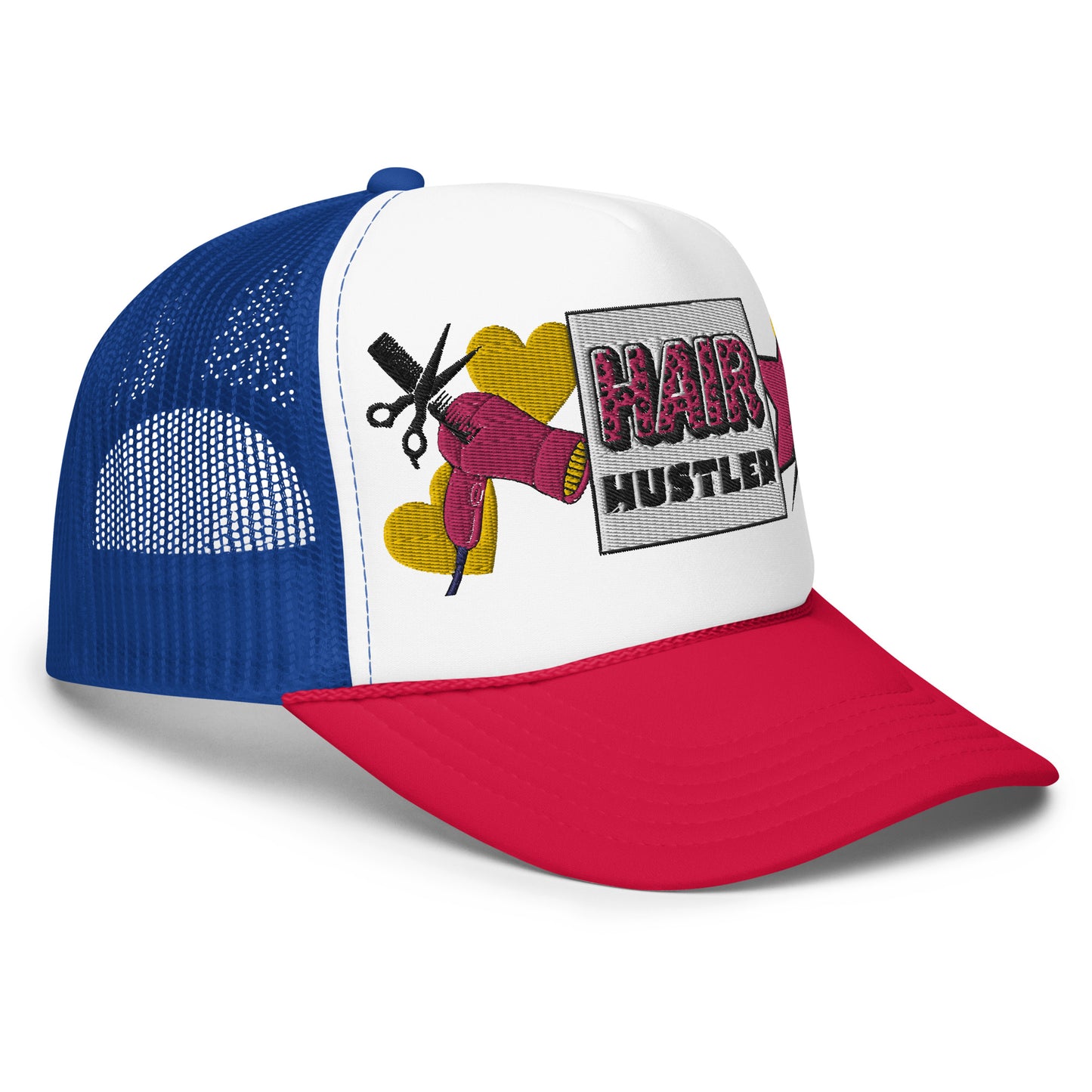 Hair Hustler Embroidered Patches Otto Foam Trucker Hat