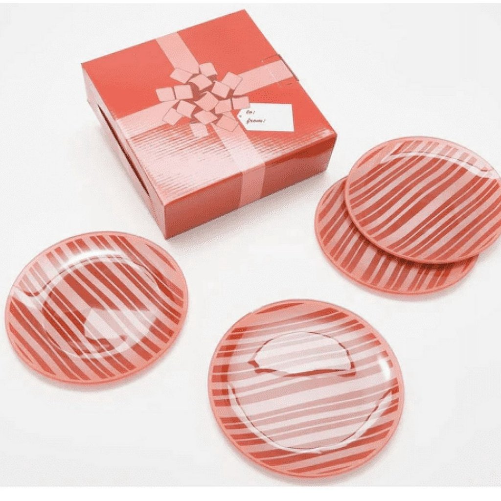 Temptations Stripe 8" Glass Dessert Plates - Set of 8