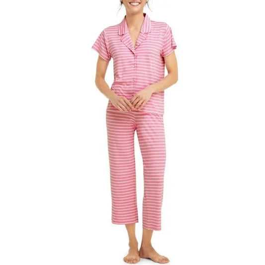 Draper James Sara Pink Striped Pajama Set with Notched Collar - Small 4-6