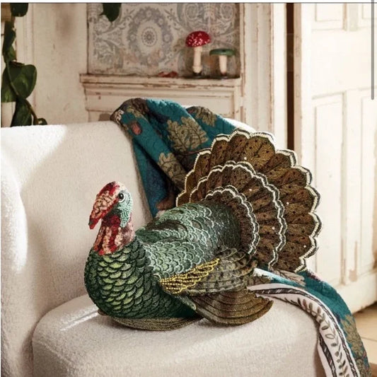 John Derian for Target 16"x15" Beaded Turkey Novelty Plush Pillow