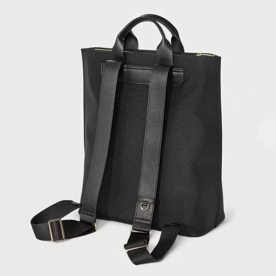 A New Day Modern Black Backpack – Sleek Minimalist Convertible Bag