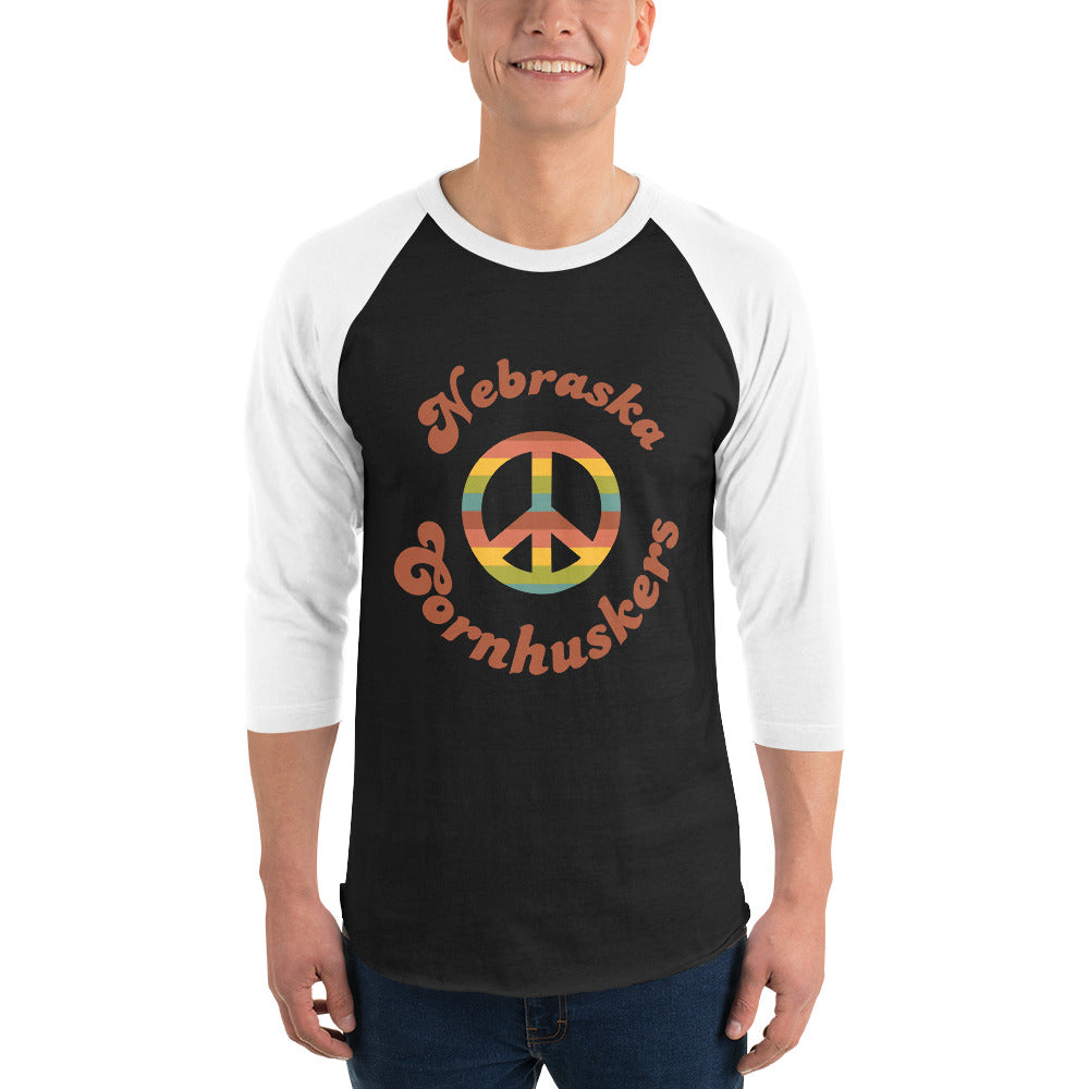 Nebraska Cornhuskers Retro Peace Sign 3/4 Sleeve Raglan Shirt