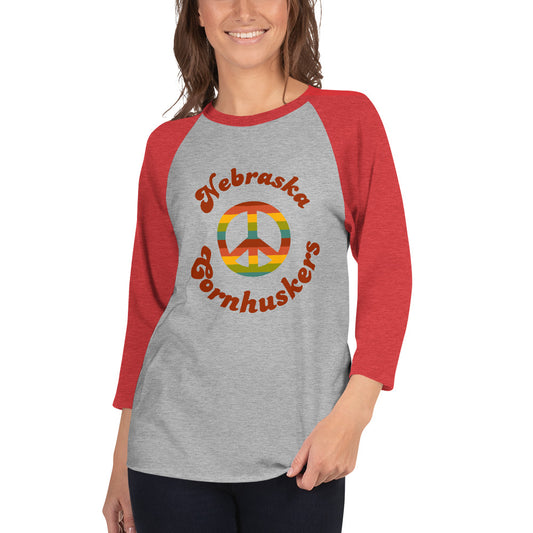 Nebraska Cornhuskers Retro Peace Sign 3/4 Sleeve Raglan Shirt