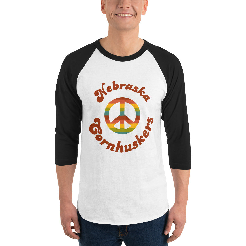 Nebraska Cornhuskers Retro Peace Sign 3/4 Sleeve Raglan Shirt