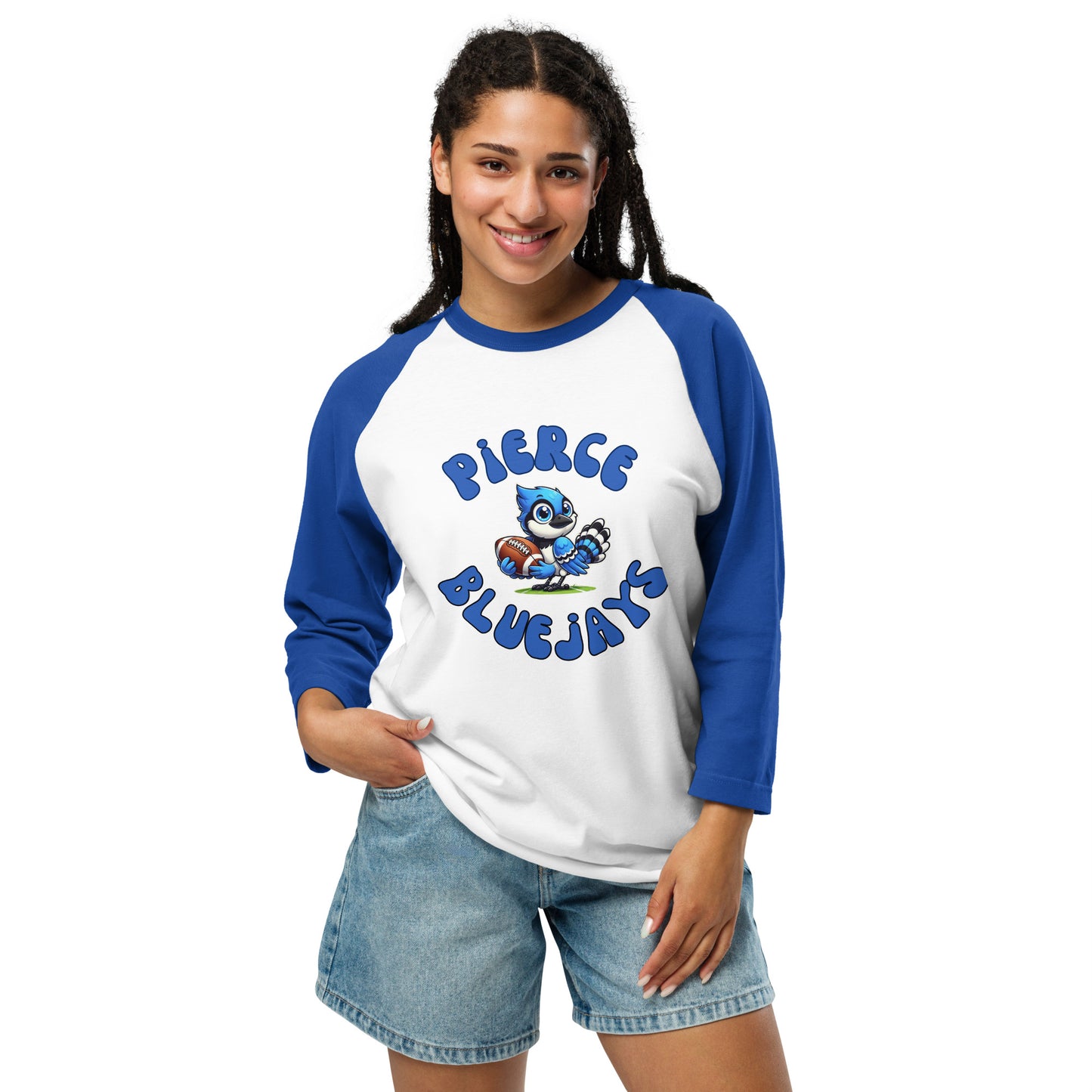 Pierce Bluejays Retro Football 3/4 Sleeve Raglan Shirt