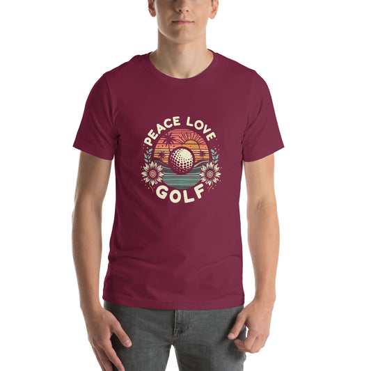Peace Love Golf Printed T-Shirt: Peace Love Golf Unisex Short Sleeve Tee